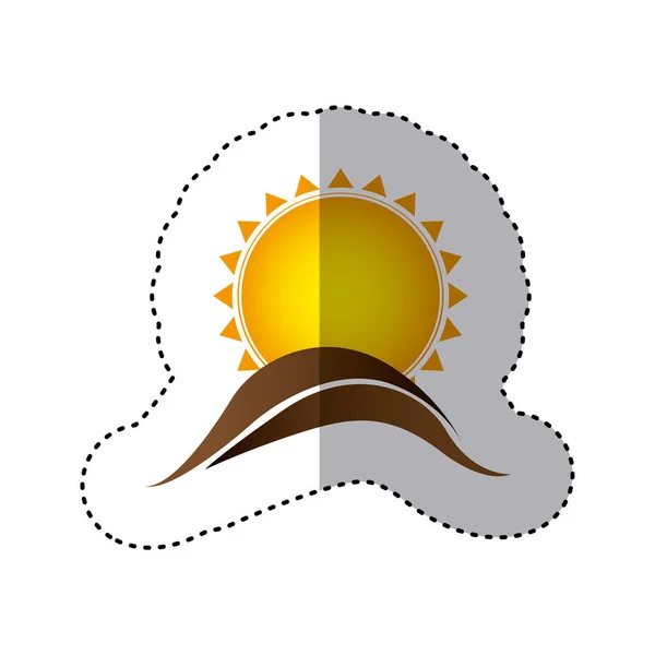 土地の丘の上の抽象的な太陽の色ステッカー — ストックベクタ