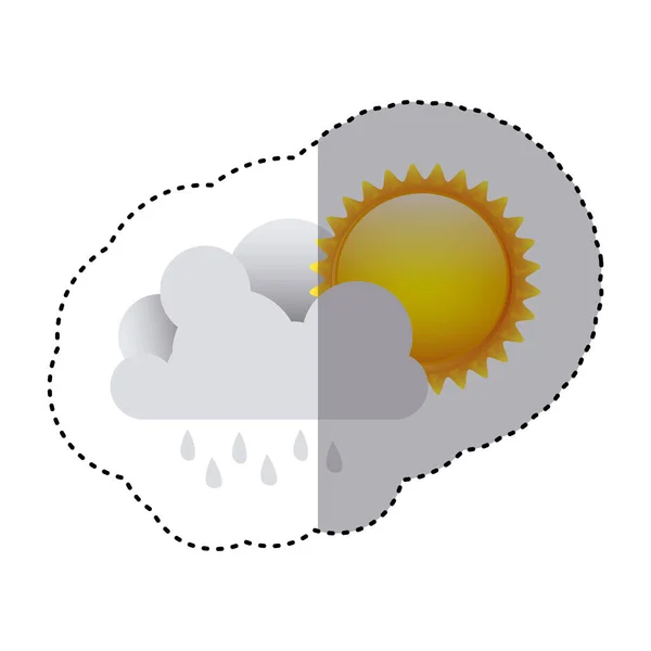 Autocollant couleur de nuage avec pluie et soleil — Image vectorielle