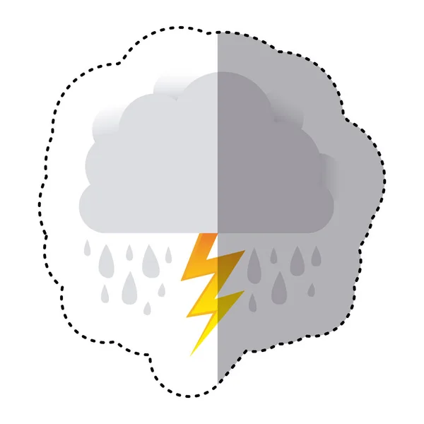 Цветовая наклейка облака с дождём и молнией — стоковый вектор
