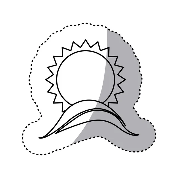 Monochroom contour sticker met zon over zee golven — Stockvector