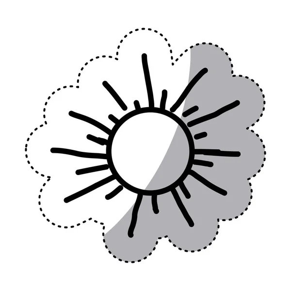 Monochromatyczne kontur naklejki z ręcznie rysowane słońce z bliska — Wektor stockowy
