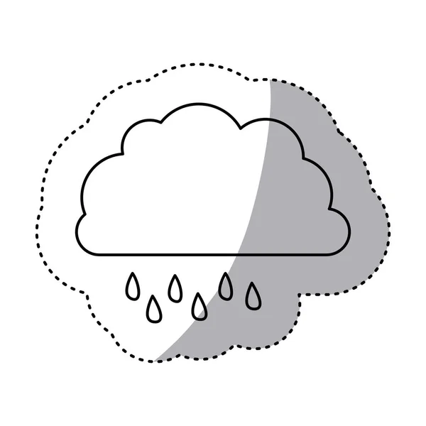 Pegatina contorno monocromo de nube con llovizna — Archivo Imágenes Vectoriales