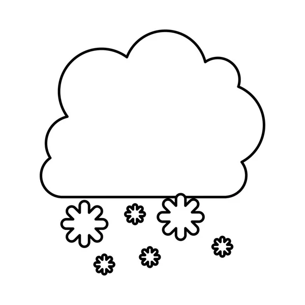 Contour monochrome avec cumulus de nuages et chutes de neige — Image vectorielle