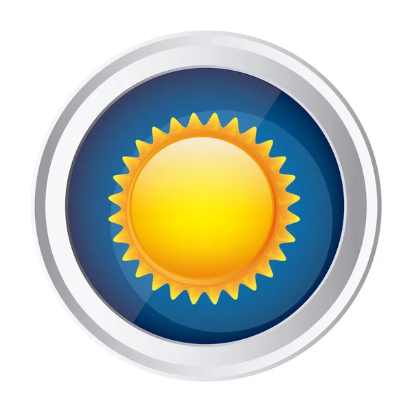 色の円形フレームと太陽と青い背景をクローズ アップ — ストックベクタ