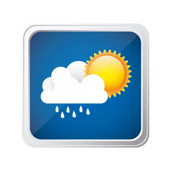 Cor quadro quadrado e fundo azul com nuvem com chuva e sol — Vetor de Stock