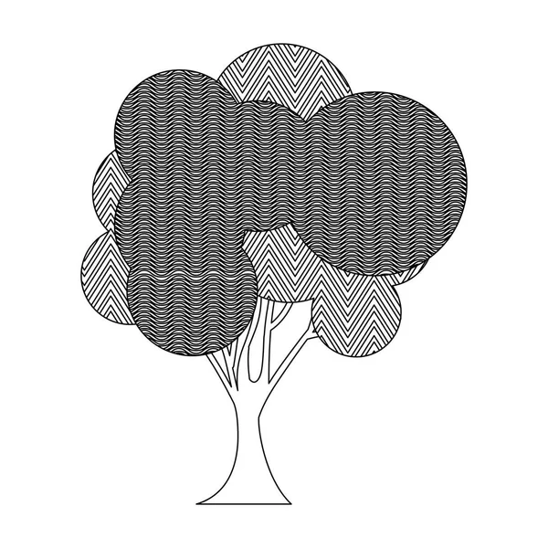Fekete-fehér sziluettjét növény erdő hullám és cikk-cakk vonalak — Stock Vector