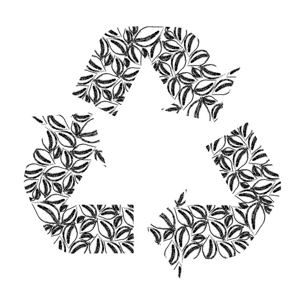 Silueta borrosa reciclaje símbolo forma de flecha con hojas — Vector de stock