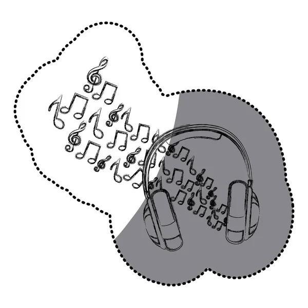 Наклейка силует навушників з музичними нотами — стоковий вектор