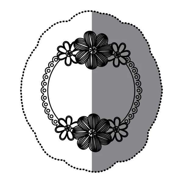 Autocollant silhouette bordure décorative avec fleurs — Image vectorielle
