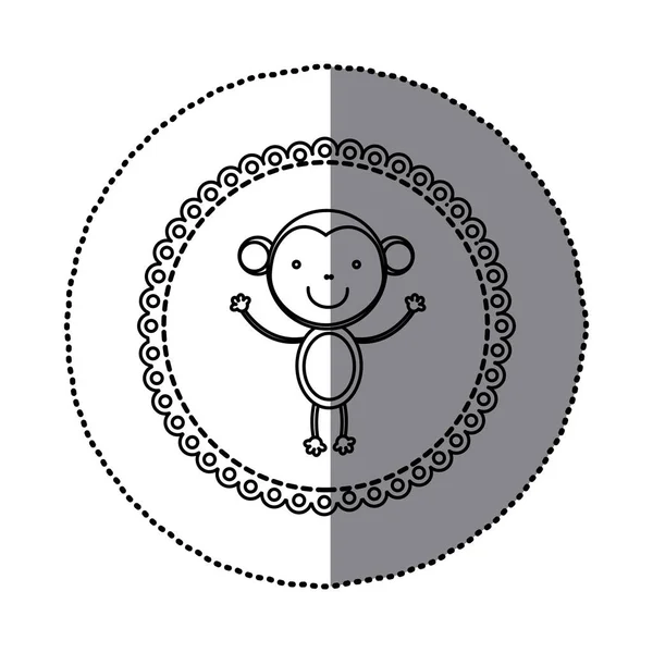 귀여운 원숭이 동물 스티커 실루엣 장식 프레임 — 스톡 벡터