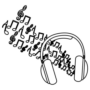 siluet kulaklık ile müzik notaları