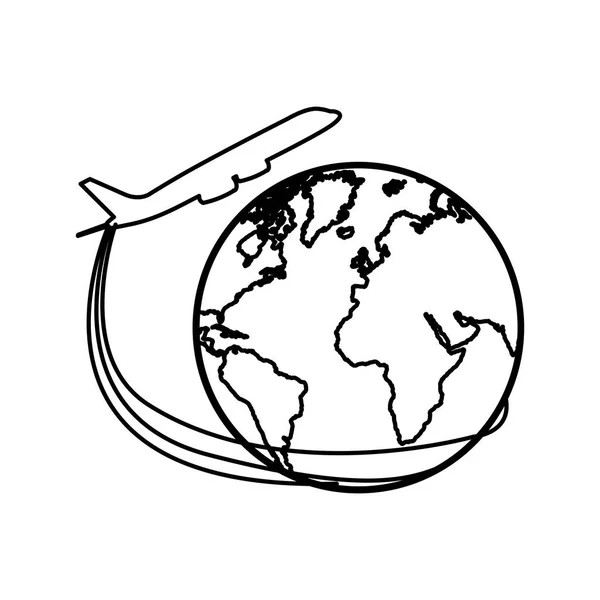 Silueta letounu kolem země světa ikonu — Stockový vektor