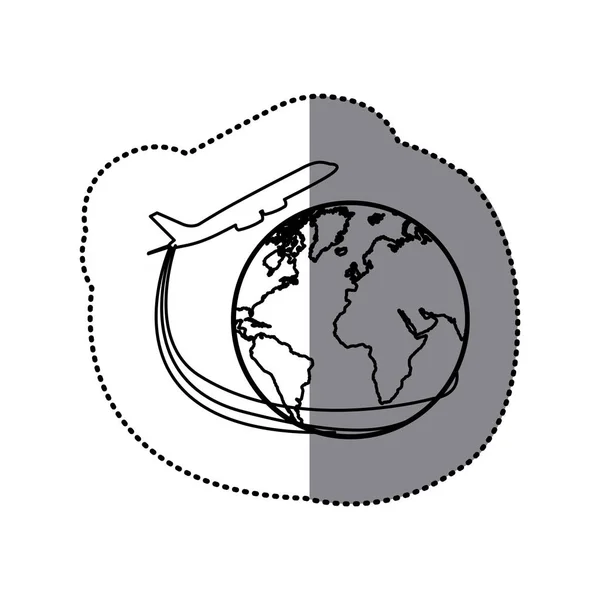 Aufkleber Silhouette Flugzeug um die Erde Welt Symbol — Stockvektor