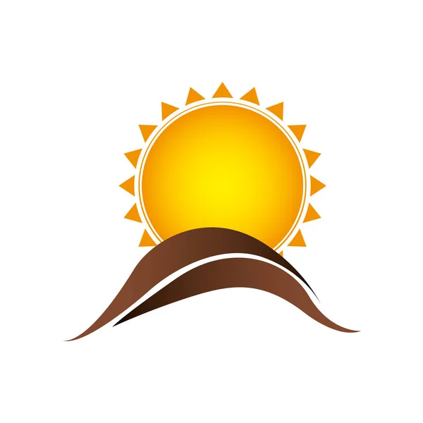 Sol cor com ícone de montanha marrom — Vetor de Stock
