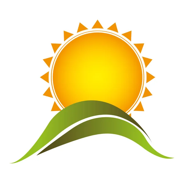 Color pegatina sol con icono de montaña — Vector de stock