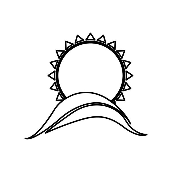 Figura sol abstrato com ícone de montanha — Vetor de Stock