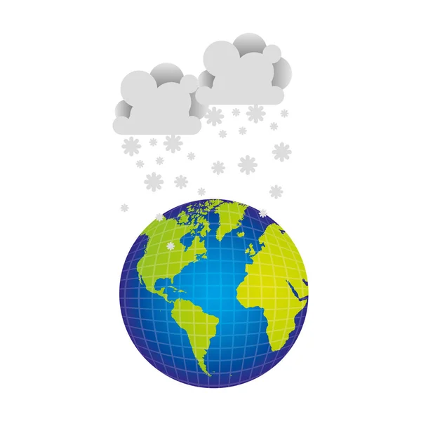 Aarde planeet met wolken sneeuw pictogram — Stockvector