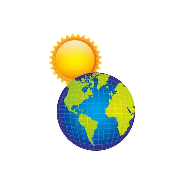 Aarde planeet met zon pictogram — Stockvector