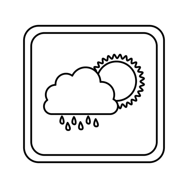 Emblem cloud rainning with sun icon — Stock Vector