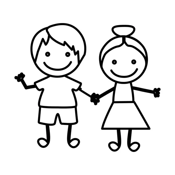 Figura feliz chidren con mano juntos icono — Archivo Imágenes Vectoriales