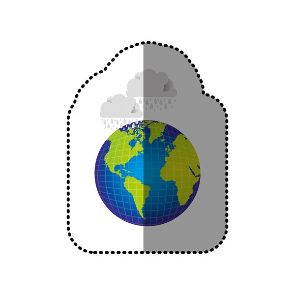 Couleur terre planète avec nuages pluie icône — Image vectorielle