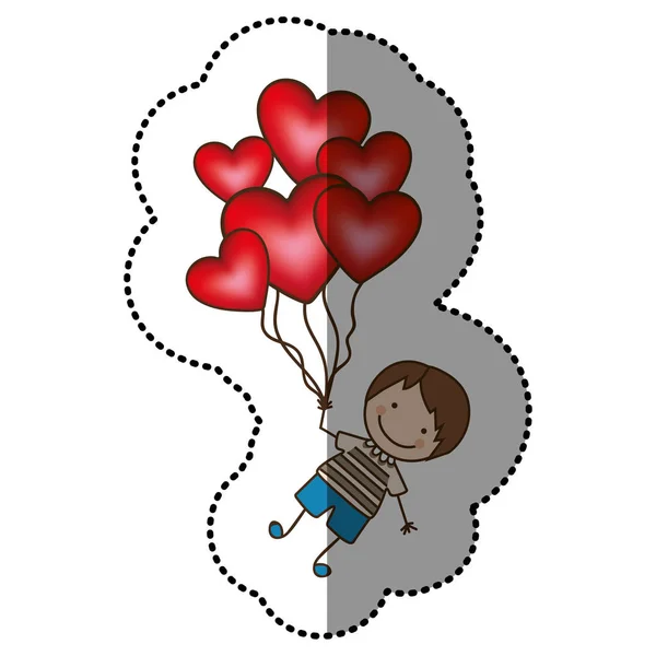 Barva chlapec s balónky červené srdce v rukou — Stockový vektor