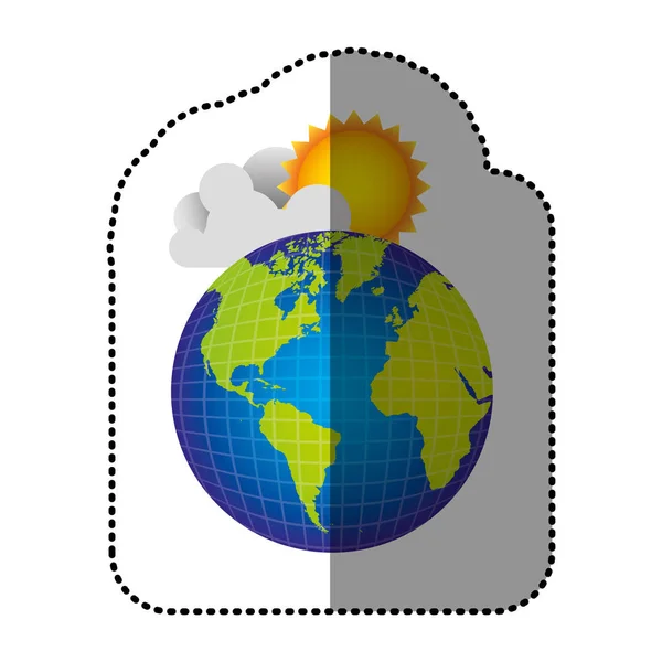 Kleur Aarde planeet met cloud en zon — Stockvector