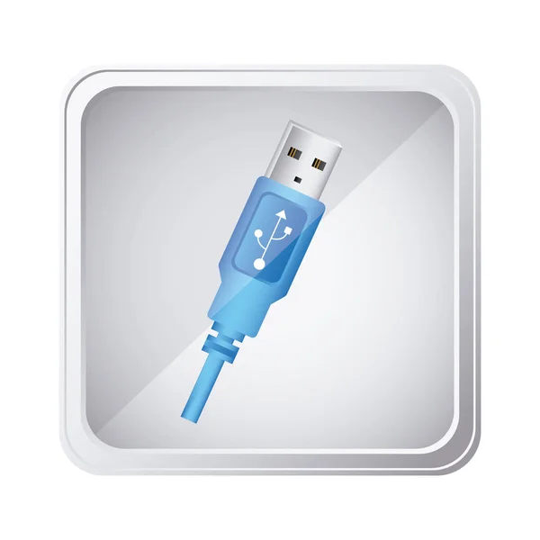 Ícone pendrive emblema azul — Vetor de Stock