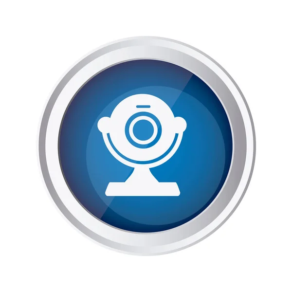 Emblème bleu icône de caméra d'ordinateur — Image vectorielle