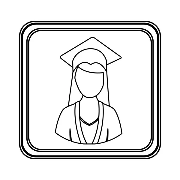 Figura emblema mujer icono de graduación — Archivo Imágenes Vectoriales