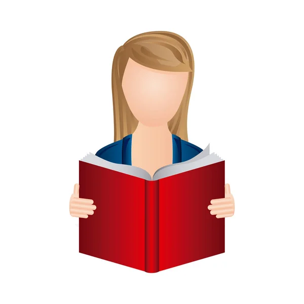Wanita warna untuk membaca sebuah ikon buku - Stok Vektor