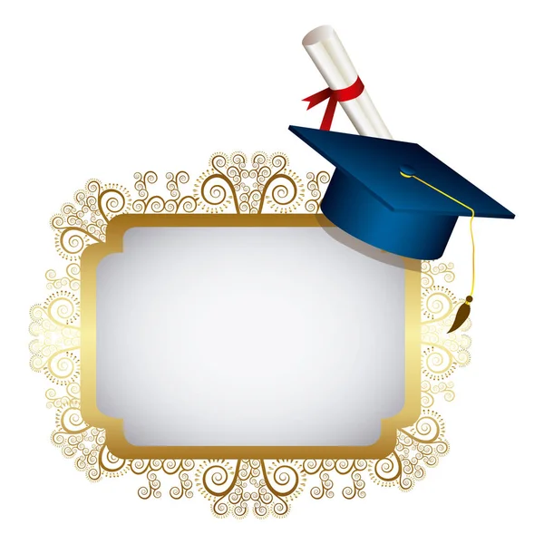 Arany fém jelvény ballagási kalap és a diploma — Stock Vector