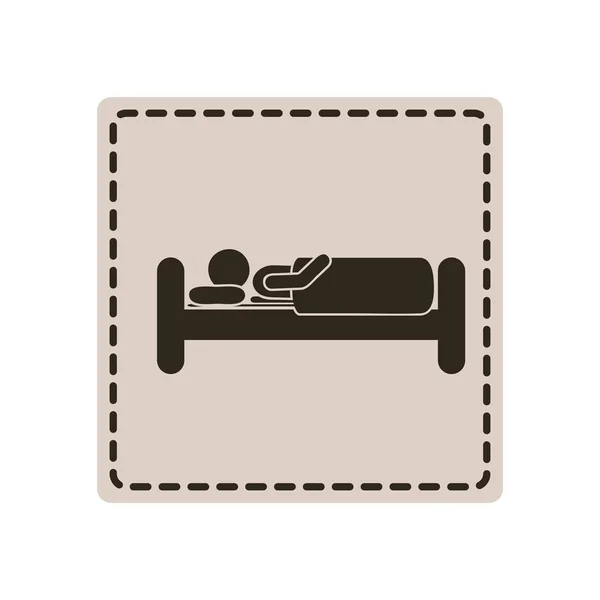 Emblem sticker bed and person sleeping — Stock Vector