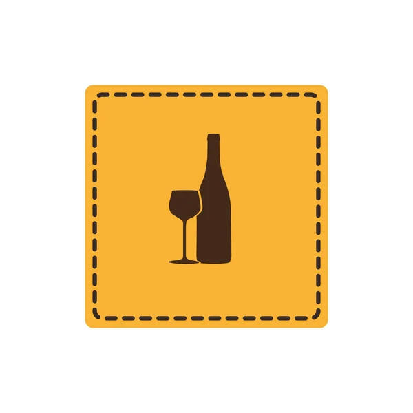 Gele embleem wijn fles met glazen pictogram — Stockvector