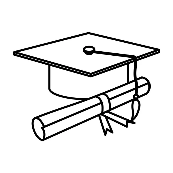 Figura sombrero de graduación con diploma — Vector de stock