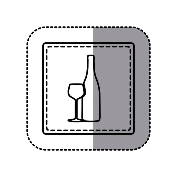 Контурная эмблема бутылки вина со стеклянной иконой — стоковый вектор