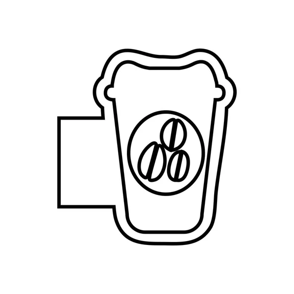 Emblema de contorno monocromático com copo de café descartável —  Vetores de Stock