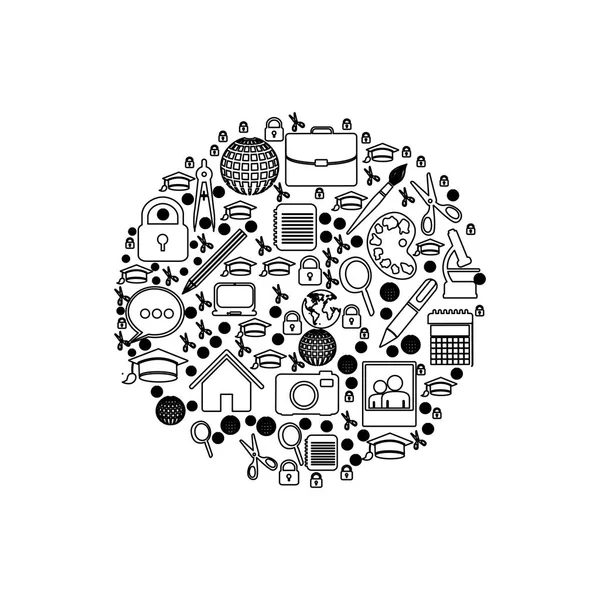 Monochroom kring gevormd door pictogrammen studie — Stockvector