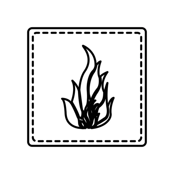 白黒輪郭広場と炎のアイコンと点線 — ストックベクタ