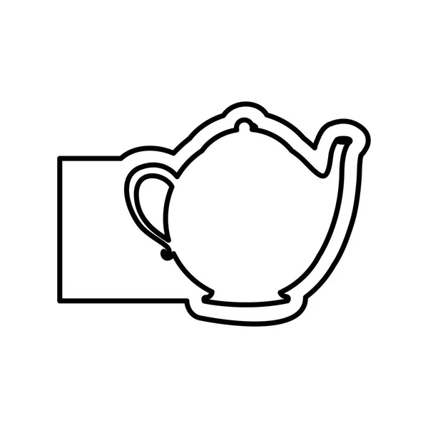 Monokrom kontur med tekanna av te och banner — Stock vektor