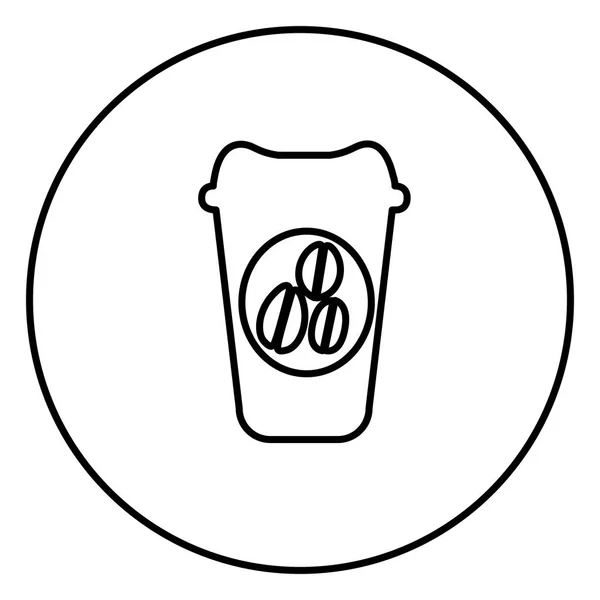 Monochrom konturierter Rundrahmen mit Einweg-Kaffeetasse — Stockvektor
