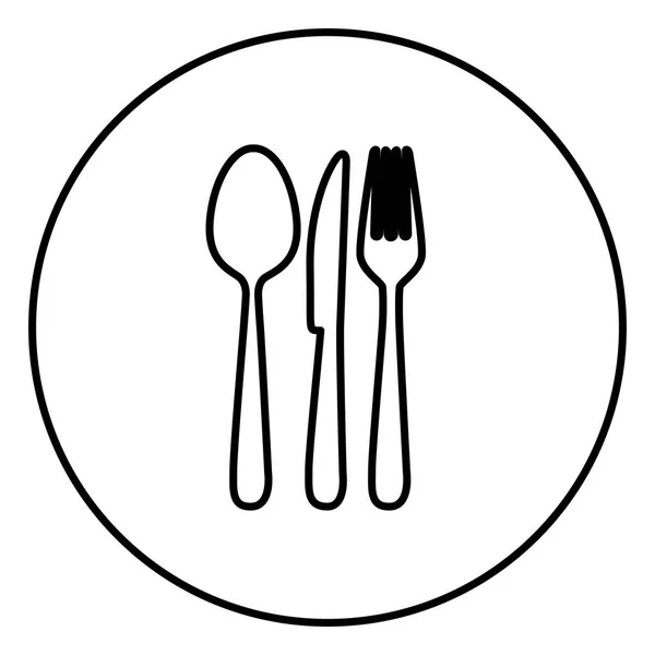 单色轮廓圆形框架与餐具图标 — 图库矢量图片
