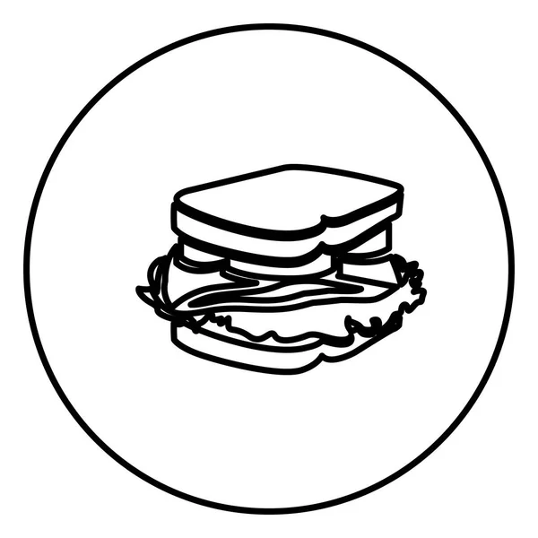 Marco circular monocromo contorno con icono sándwich — Vector de stock