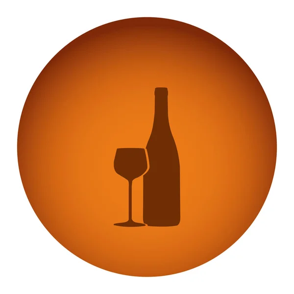 Botella de vino emblema naranja con icono de vidrio — Archivo Imágenes Vectoriales