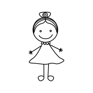 siluet el ile toplanan saç sevimli kız çizimi