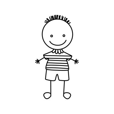 siluet el çizgili gömlek ile sevimli çocuk çizimi