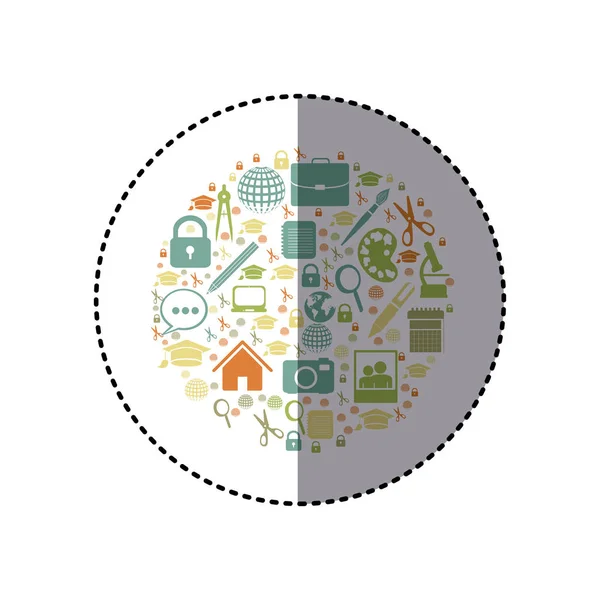 Adesivo colorato forma circolare con elementi accademici — Vettoriale Stock