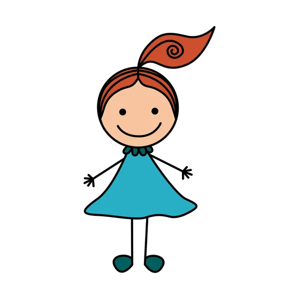 Färgglada hand ritning söt tjej med rött hår — Stock vektor
