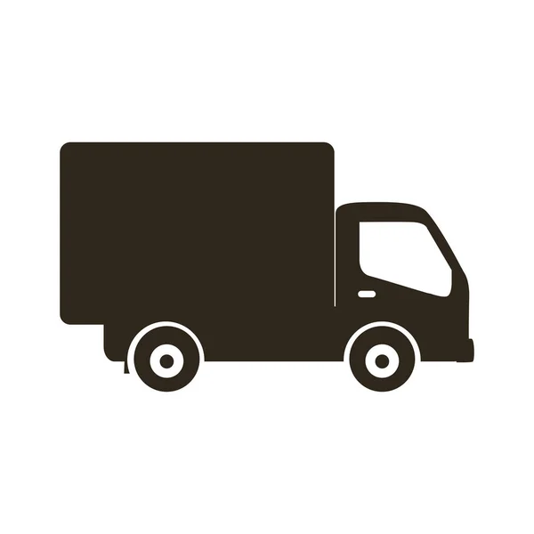 Silueta camión de transporte con icono de carro plano — Vector de stock