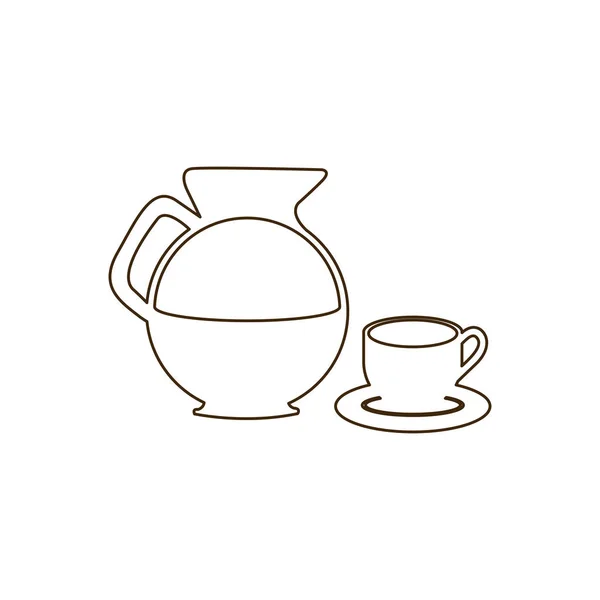 Schizzo contorno set vaso di vetro di caffè con piatto e icona tazza — Vettoriale Stock